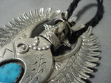 Detailed! Vintage Navajo Native American Jewelry jewelry Turquoise Sterling Silver Kachina Bolo Tie-Nativo Arts
