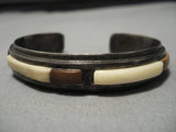 Detailed!! Vintage Navajo/ Zuni Ironwood Sterling Silver Inlay Bracelet Old-Nativo Arts