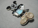 Detailed!! Zuni Native American Turquoise Coral Sterling Silver Pin-Nativo Arts
