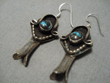 Important Vintage Native American Navajo Bisbee Turquoise Sterling Silver Earrings Old-Nativo Arts