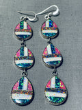 Striking Native American Navajo Synthetic Opal Sterling Silver Earrings-Nativo Arts