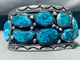 Tommy Long Vintage Native American Navajo Chunky Turquoise Sterling Silver Bracelet Old-Nativo Arts