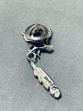 Marvelous Vintage Native American Navajo Turquoise Sterling Silver Eagle Tie Tack-Nativo Arts