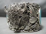 Very Heavy Native American Navajo Turquoise Buffalo Sterling Silver Bracelet- 200 Grams-Nativo Arts