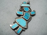 Amazing Vintage Native American Zuni Blue Gem Turquoise Sterling Silver Rainbow Man Pendant Old-Nativo Arts