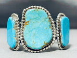 Small Wrist Vintage Native American Navajo Old Kingman Turquoise Sterling Silver Bracelet-Nativo Arts