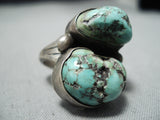 Remarkable Vintage Native American Navajo Green Turquoise Sterling Silver Ring-Nativo Arts