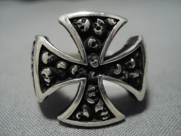 Impressive Vintage Navajo Sterling Silver Native American Cross Ring Old-Nativo Arts