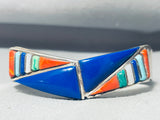 Native American Triangles Of Lapis Vintage Navajo Inlay Sterling Silver Bracelet-Nativo Arts