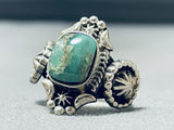 Brilliant Native American Navajo Green Turquoise Sterling Silver Huge Ring-Nativo Arts