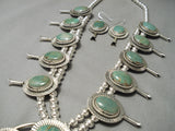 Huge Green Turquoise Native American Sterling Silver Squash Blossom Necklace Set-Nativo Arts