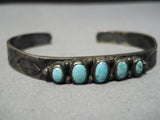 Early 1900's Vintage Native American Navajo Early Carico Lake Turquoise Sterling Silver Bracelet-Nativo Arts