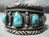Heavy Deep Silver Work Vintage Native American Navajo Turquoise Bracelet Old-Nativo Arts