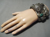 Heavy Huge Buffalo Native American Navajo Turquoise Sterling Silver Leaf Bracelet-Nativo Arts