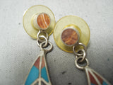 Intricate Vintage Native American Zuni Turquoise Sterling Silver Earrings Old-Nativo Arts