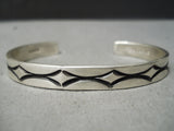 Important Deep Stamp Artist Vintage Native American Navajo Sterling Silver Bracelet Cuff-Nativo Arts
