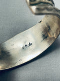 Rena Jack Vintage Native American Navajo Signed Pilot Mountain Sterling Silver Bracelet-Nativo Arts