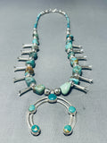 Amazing Green Turquoise Vintage Native American Navajo Sterling Silver Squash Blossom Necklace-Nativo Arts