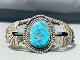 Fascinating Vintage Native American Navajo Pilot Mountain Turquoise Sterling Silver Bracelet-Nativo Arts