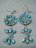 Signed Native American Navajo Turquoise Cluster Sterling Silver Earrings-Nativo Arts
