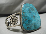 Gigantic Vintage Native American Navajo Earth Blue Turquoise Sterling Silver Bracelet Old-Nativo Arts