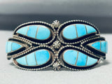 Native American One Of The Most Detailed Vintage Zuni Turquoise Inlay Sterling Silver Bracelet-Nativo Arts