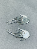Sensational Native American Navajo Sterling Silver Healing Hands Dangle Earrings Signed-Nativo Arts