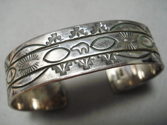 Native ダブルリング #23 純銀 Hand Made Rare Mary Morgan Vintage Native American Navajo Hand Tooled