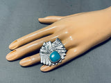 Breathtaking San Felipe Old Kingman Turquoise Sterling Silver Chief Ring-Nativo Arts