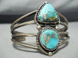 Vivid Vintage Native American Navajo Blue Gem Turquoise Sterling Silver Bracelet Old-Nativo Arts