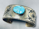 Detailed Symbolic Vintage Native American Navajo Turquoise Sterling Silver Bird Bracelet-Nativo Arts