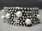 Important Native American Navajo Cross Christian Sterling Silver Pearl Bracelet Cuff-Nativo Arts