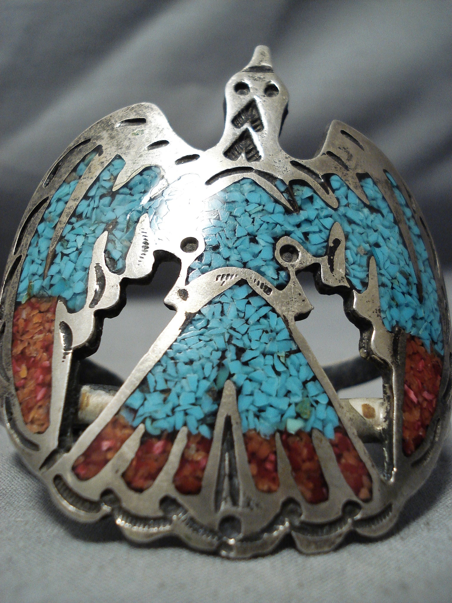 Unique Vintage Native American Navajo Turquoise Coral Sterling Silver ...