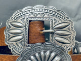 Authentic Signed Vintage Native American Navajo Sterling Silver Hand Tooled Concho Belt Old-Nativo Arts