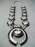 Native American Women's Vintage Navajo Turquoise Sterling Silver Squash Blossom Necklace-Nativo Arts