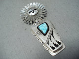 Dynamic Native American Navajo Kingman Turquoise Sterling Silver Pin/ Pendant-Nativo Arts