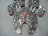 Important Native American Navajo Al Sanchez Coral Sterling Silver Squash Blossom Necklace-Nativo Arts