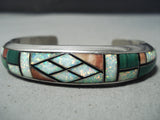 Incredibly Intricate Vintage Native American Navajo Opal Malachite Sterling Silver Bracelet-Nativo Arts