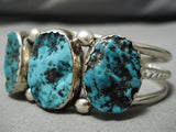 Native American Amazing Vintage Seafoam Turquoise Sterling Silver Bracelet Cuff Old-Nativo Arts