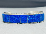 Stunning Native American Navajo Synthetic Opal Sterling Silver Bracelet-Nativo Arts
