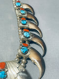 Important Vintage Native American Navajo Turquoise Bear Sterling Silver Squash Blossom Necklace-Nativo Arts
