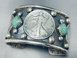 Native American 123 Gram Navajo Turquoise Sterling Silver Coin Bracelet-Nativo Arts