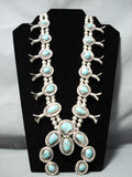 Gilbert Turquoise Vintage Native American Navajo Sterling Silver Squash Blossom Necklace Old-Nativo Arts