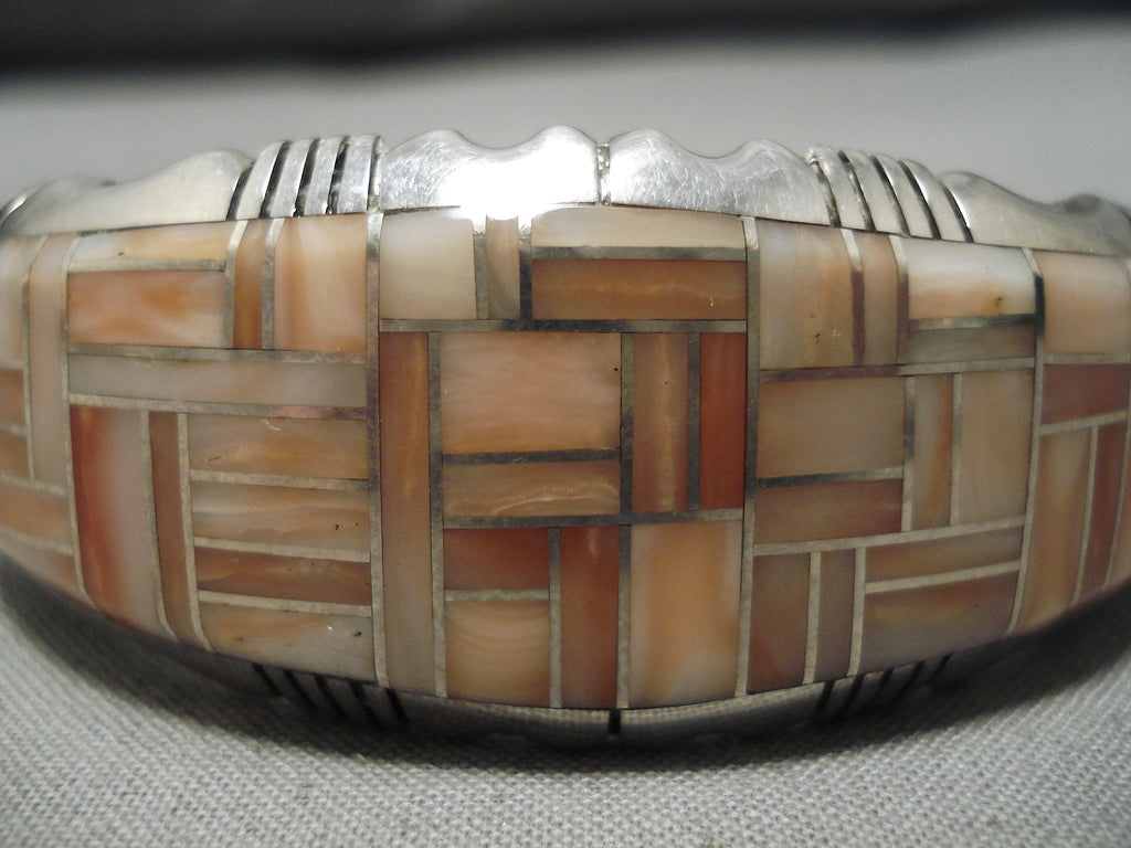 Best Native American Navajo Pink Shell Inlay Sterling Silver Native Am ...