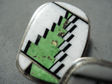 Tommy Jackson Vintage Native American Navajo Gaspeite Sterling Silver Inlay Earrings-Nativo Arts