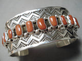 Impressive Native American Navajo Corals Sterling Silver Large Bracelet-Nativo Arts