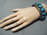 Nez Vintage Native American Navajo Morenci Turquoise Sterling Silver Bracelet Old-Nativo Arts