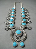 Amazing Vintage Native American Navajo Turquoise Sterling Silver Squash Blossom Necklace-Nativo Arts