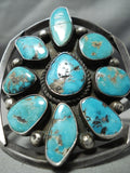 Towering Vintage Native American Navajo Turquoise Cluster Sterling Silver Bracelet Old-Nativo Arts