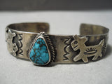 Rare Dancing Animal Vintage Native American Navajo Rare Turquoise Sterling Silver Bracelet Old-Nativo Arts